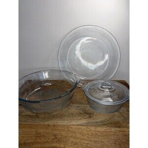 3 pc Fire-King Sapphire Blue Philbe 7" Casserole Covered Indiv Cassrole Pie Dish